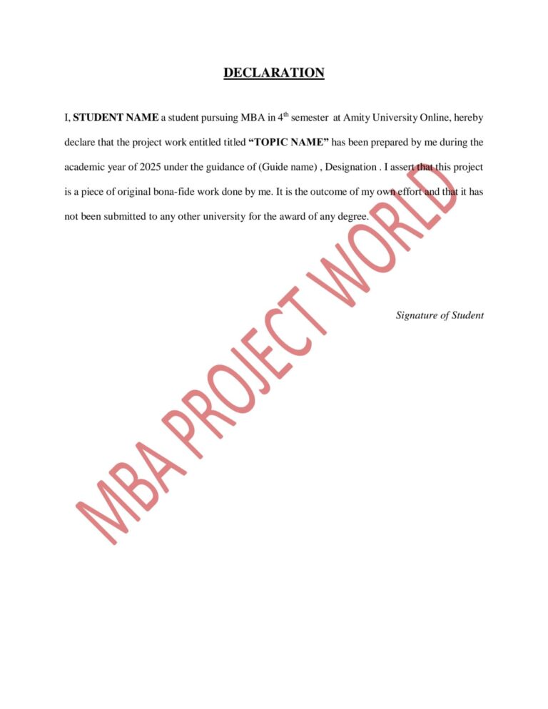 MBA PROJECT SAMPLE