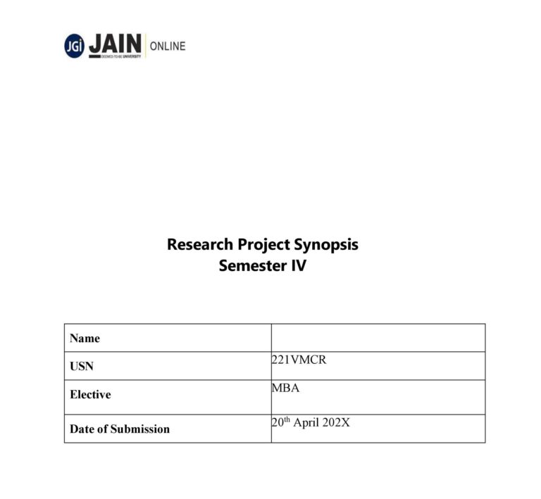 JAIN MBA PROEJCT SYNOPSIS