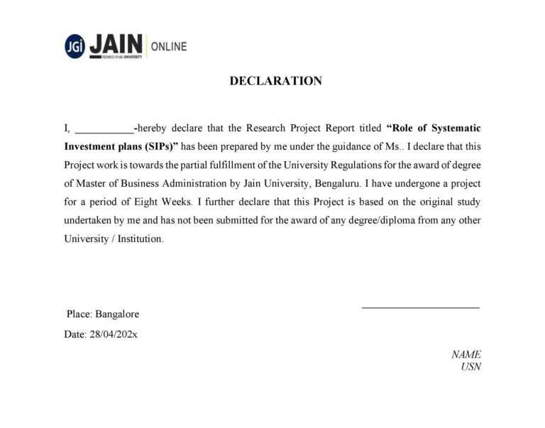 JAIN MBA PROJECT SAMPLE
