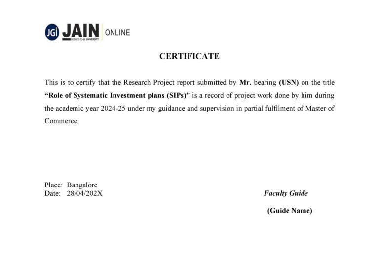 JAIN MBA PROJECT SAMPLE